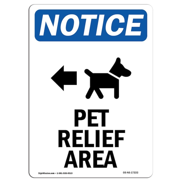 Sign, 5" H, Pet Relief Area (Left Arrow) Sign, Portrait, NS-D-35-V-17222-10PK
